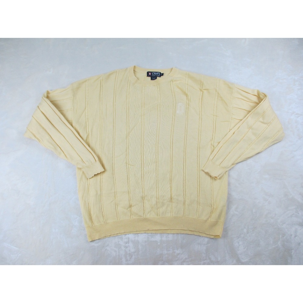 Chaps Ralph Lauren Sweater Mens Extra‎ Large Yellow Knit Pullover Cotton Casual*